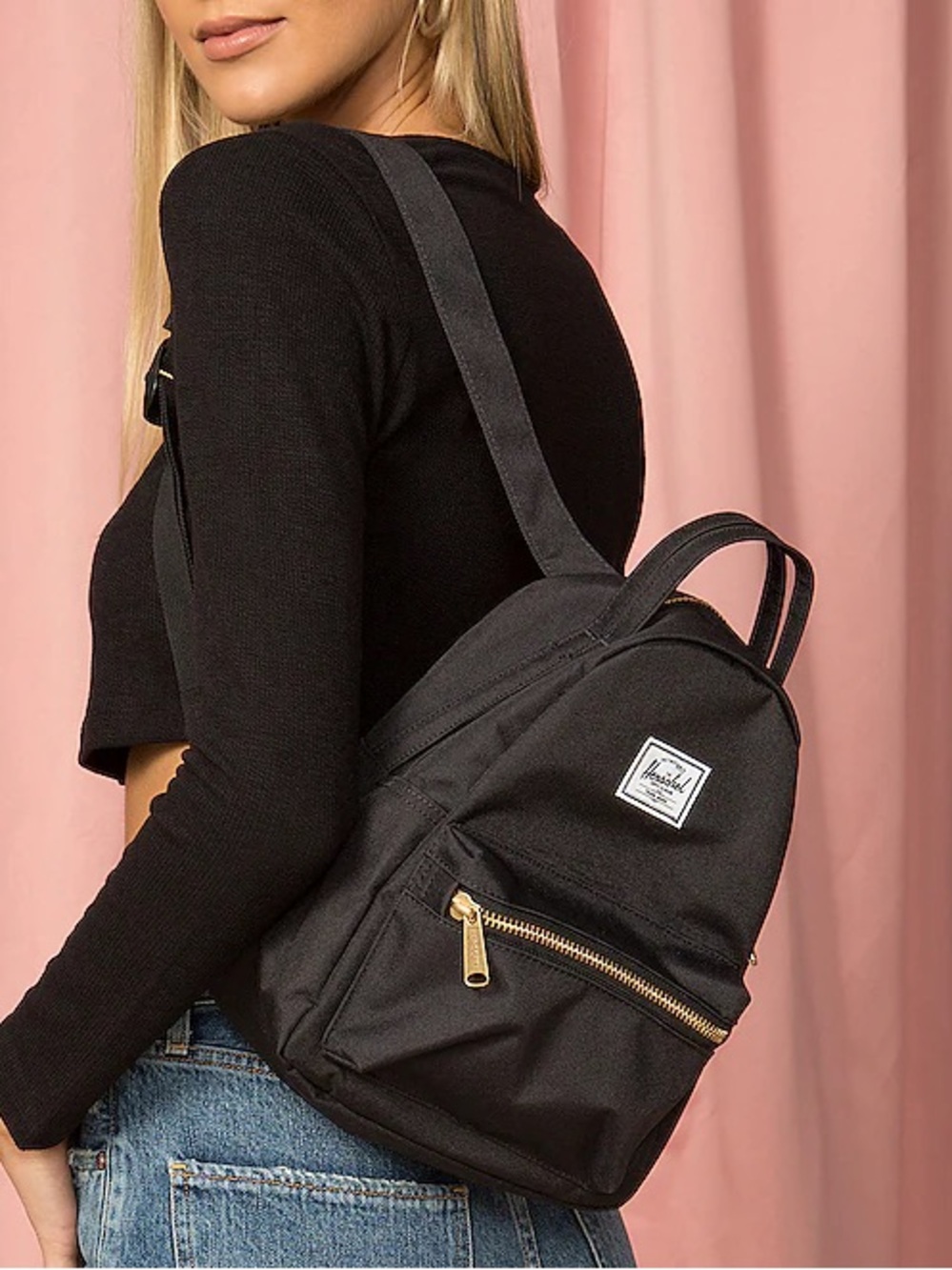 Herschel Nova Mini 6.5L Backpack Black, Gold Zipper Unisex Striped Interior